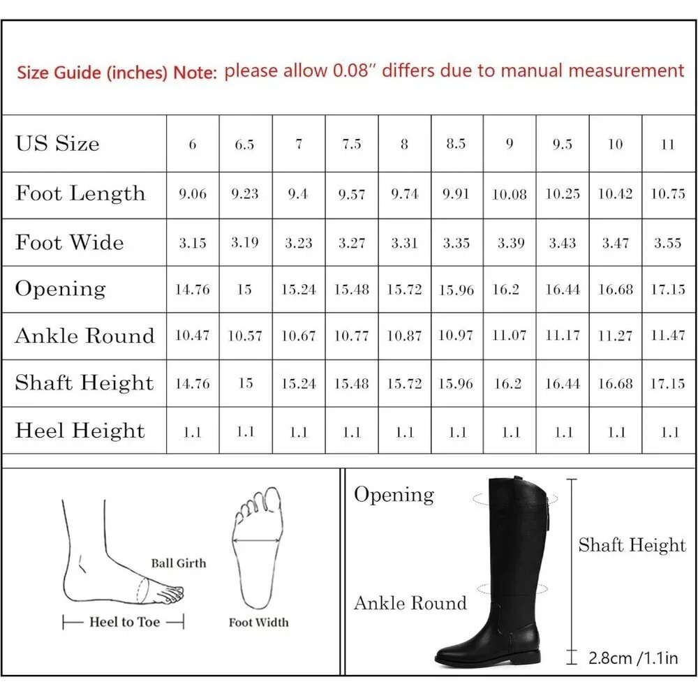 Women's A-black Rounded Toe Flat Low Chunky Zip Heel Knee High Boots